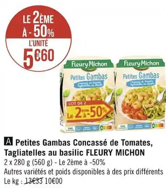 Géant Casino Fleury michon petites gambas concassé de tomates, tagliatelles au basilic offre