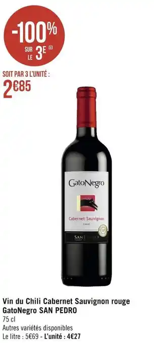 Géant Casino Gatonegro san pedro vin du chili cabernet sauvignon rouge offre