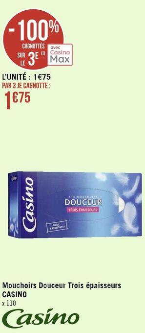Géant Casino Casino mouchoirs douceur trois épaisseurs offre