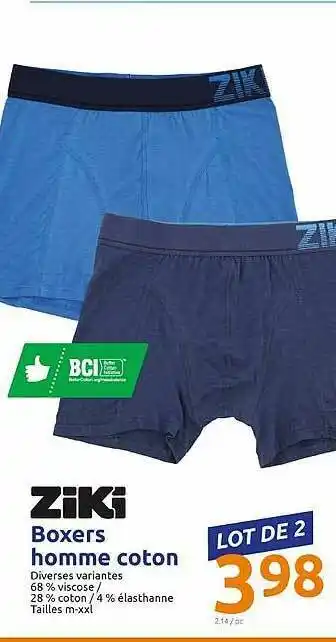 Action Boxers Homme Coton Ziki offre