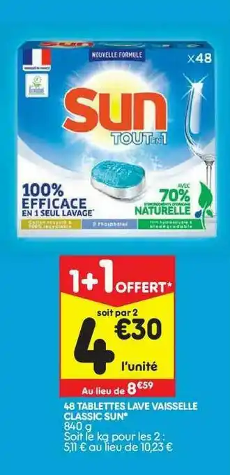 Leader Price 48 Tablettes Lave Vaisselle Classic Sun offre