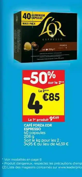Leader Price Café Forza L'or Espresso offre