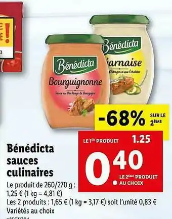 Lidl Bénédicta Sauce Culinaires offre