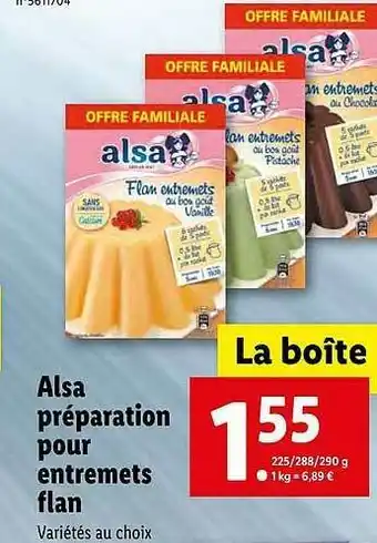 Lidl Alsa Préparation Pour Entremets Flan offre