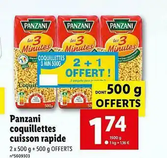 Lidl Panzani Coquillettes Cuisson Rapide offre
