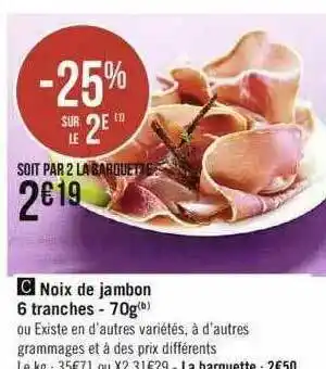Spar Noix De Jambon 6 Tranches - 70g offre