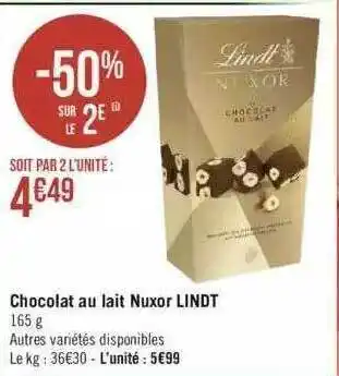 Géant Casino Chocolat au lait nuxor lindt offre