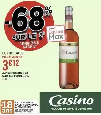 Géant Casino Aop bergerac rosé bio club des sommeliers offre