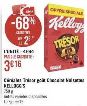 Géant Casino Céréales trésor goût chocolat noisettes kellogg's offre
