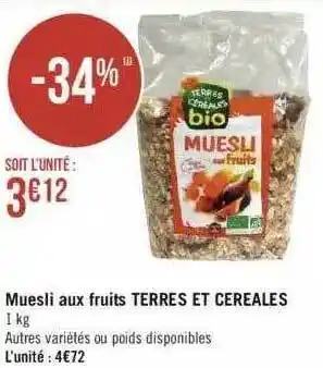 Géant Casino Muesli aux fruits terres et céréales offre