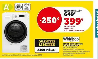 Super U Whirlpool sèche-linge pompe à chaleur 8kg offre