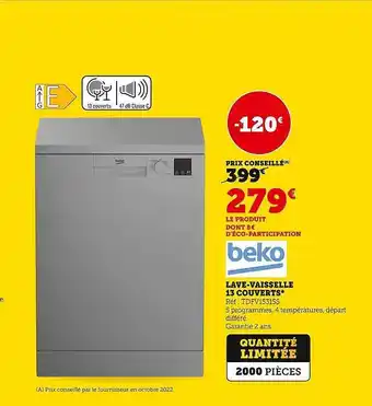 Super U Beko lave-vaisselle 13 couverts offre
