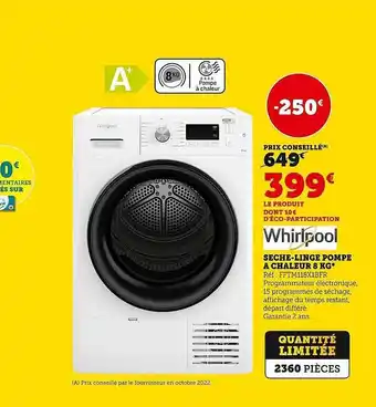 Super U Whirlpool sèche-linge pompe à chaleur 5 kg offre