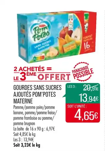 Match Gourdes sans sucres ajoutés pom'potes MATERNE offre