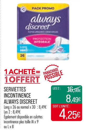 Serviettes incontinence always discreet