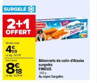 Carrefour Bâtonnets de colin d'alaska surgelés findus offre