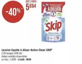 Géant Casino Lessive liquide à diluer active clean skip offre