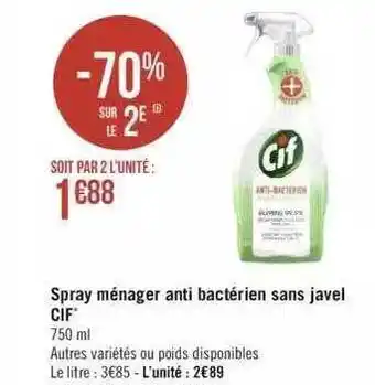 Géant Casino Spray ménager anti bactérien sans javel cif offre