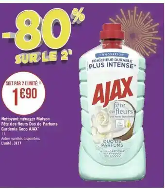 Géant Casino Nettoyant ménager maison fête des fleurs duo de parfums gardenia coco ajax offre