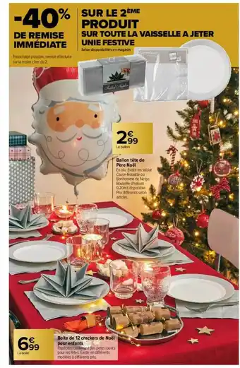Carrefour Ballon tête de père noël, boîte de 12 crackers de noël pour enfant offre