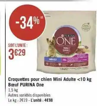 Géant Casino Croquettes pour chien mini adulte bœuf purina one offre