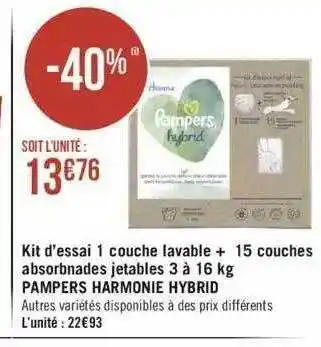 Géant Casino Kit d'essai 1 couche lavable + 15 couches absorbantes jetables pampers harmonie hybrid offre