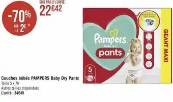 Géant Casino Couches bébé pampers baby dry pants offre