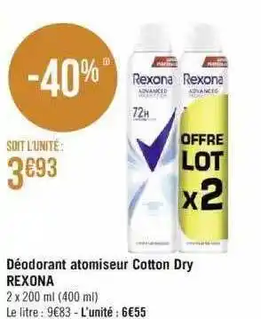 Géant Casino Déodorant atomiseur cotton dry rexona offre