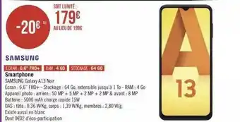 Géant Casino Smartphone samsung galaxy a13 noir offre