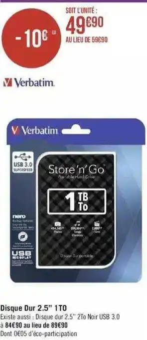 Géant Casino Verbatim disque dur 2.5 offre