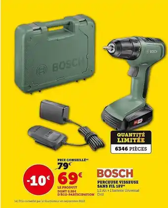 Hyper U Perceuse visseuse sans fil 18v bosch offre
