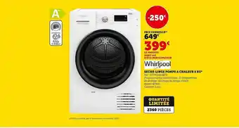 Hyper U Sèche-linge pompe à chaleur 8 kg whirlpool offre