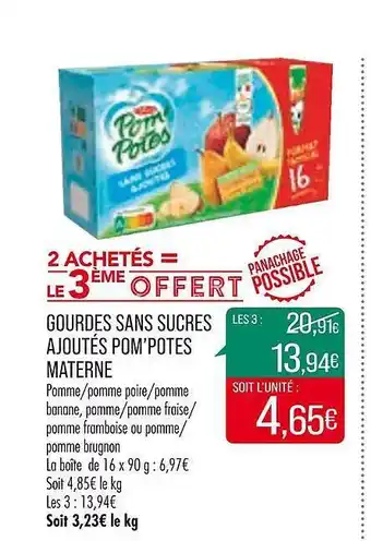 Match Gourdes sans sucres ajoutés pom-potes materne offre
