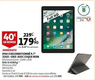 Auchan Apple ipad 5 reconditionné 9.7'' 32go - gris avec coque noir offre