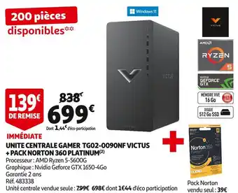 Auchan Victus unite centrale gamer tg02-0090nf + pack norton 360 platinum offre