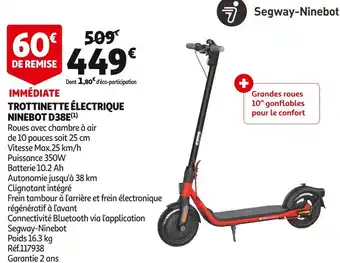 Auchan Segway-ninebot trottinette électrique d38e offre