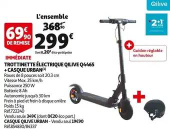 Auchan Qilive trottinette électrique q4465 + casque urban offre