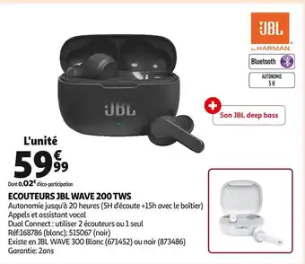 Auchan Jbl ecouteurs wave 200 tws offre