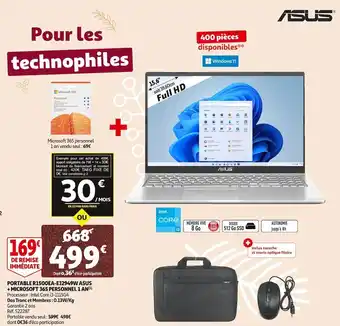 Auchan Asus portable r1500ea-ej2949w + microsoft 365 personnel 1 an offre