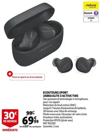 Auchan Jabra ecouteurs sport elite 3 active tws offre