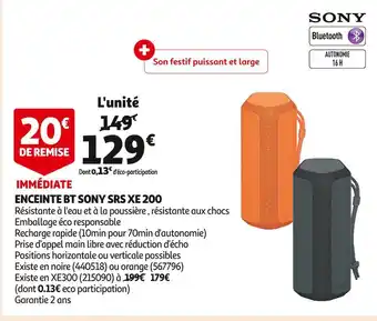 Auchan Sony enceinte bt srs xe 200 offre