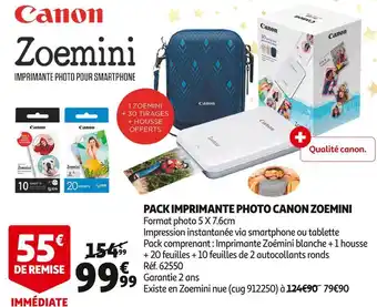 Auchan Canon pack imprimante photo zoemini offre