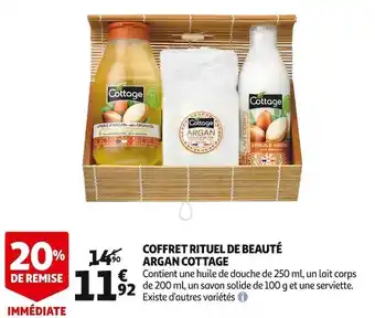 Auchan Cottage coffret rituel de beauté argan offre