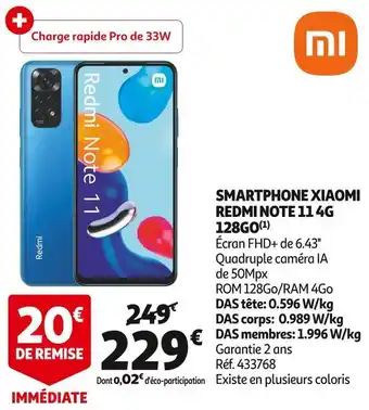 Auchan Xiaomi smartphone redmi note 11 4g 128go offre