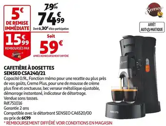 Auchan Senseo cafetière à dosettes csa240/21 offre