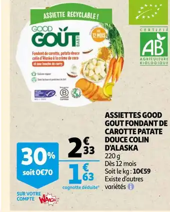 Auchan Good gout assiettes fondant de carotte patate douce colin d'alaska offre