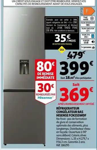 Auchan Hisense réfrigerateur congélateur bas fcn255wdf offre