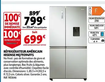 Auchan Hisense réfrigérateur américain mq79394ffs offre