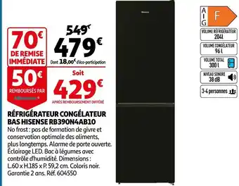 Auchan Hisense réfrigérateur congélateur bas rb390n4ab10 offre