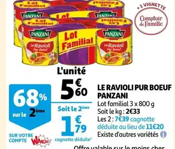 Auchan Panzani le ravioli pur boeuf offre